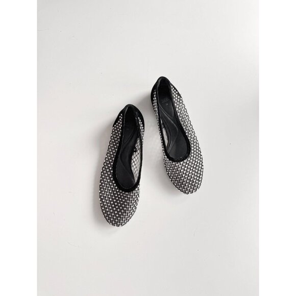 ZARA Black Velvet Mesh Crystal Rhinestone Ballerina Ballet Flats, Size 39 - Picture 1 of 13